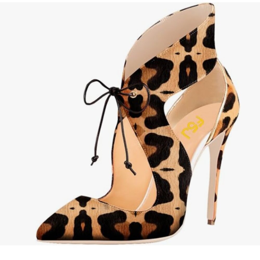 FSJ Leopard High Heel Pumps Lace Up Sandals Cut Out Stiletto Party Evening Shoe